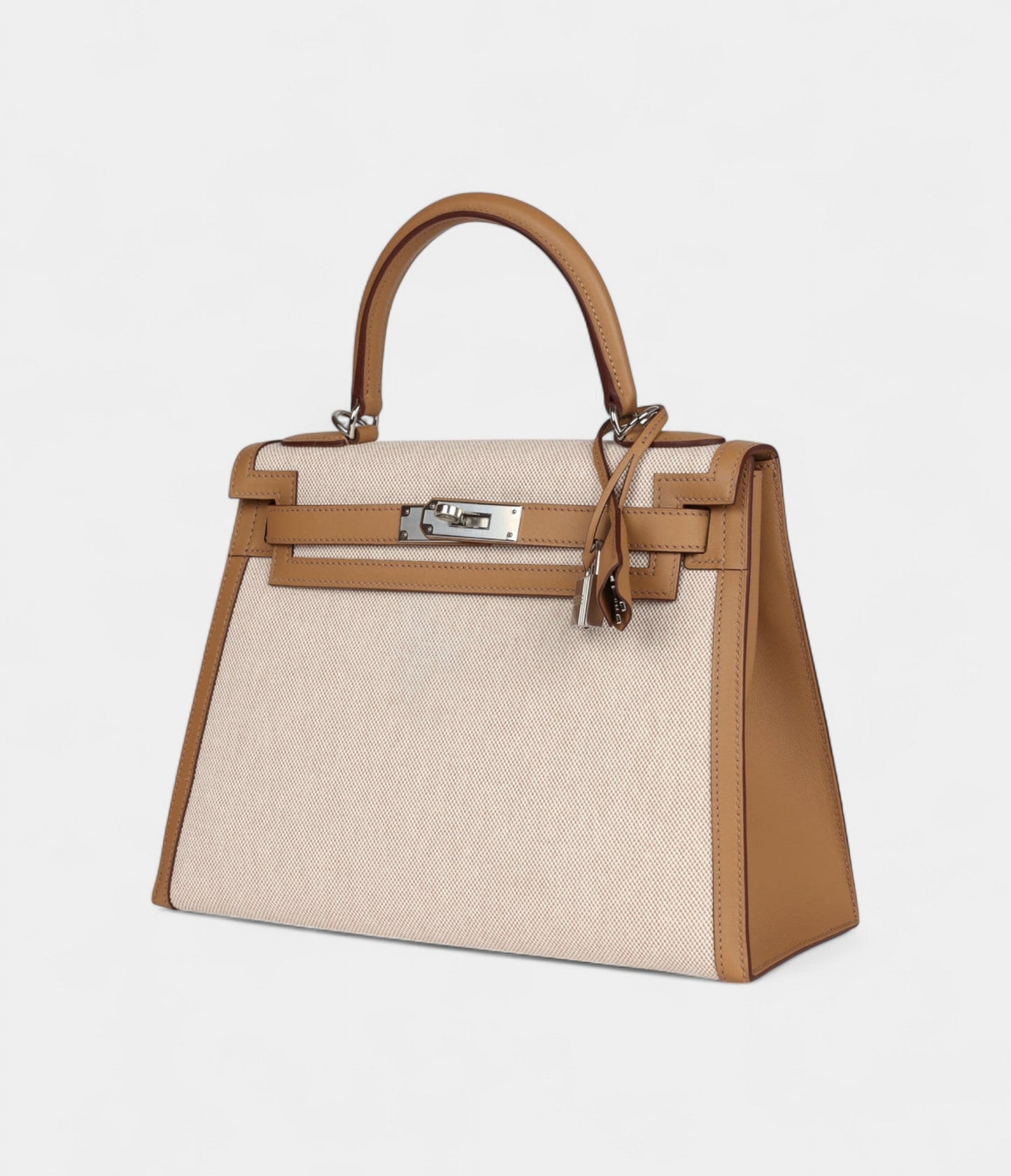 Hermes Kelly 28 Biscuit Toile H Canvas and Swift Palladium Hardware