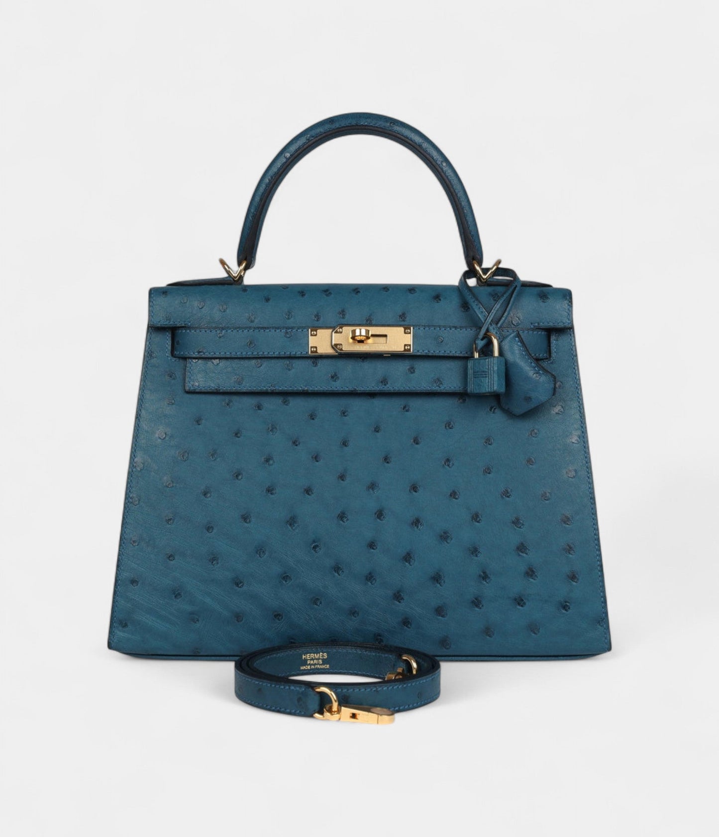 Hermes Kelly 28 Cobalt Ostrich Gold Hardware