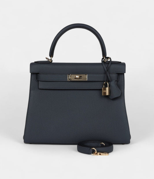 Hermes Kelly 28 Gris Misty Togo Permabrass Hardware