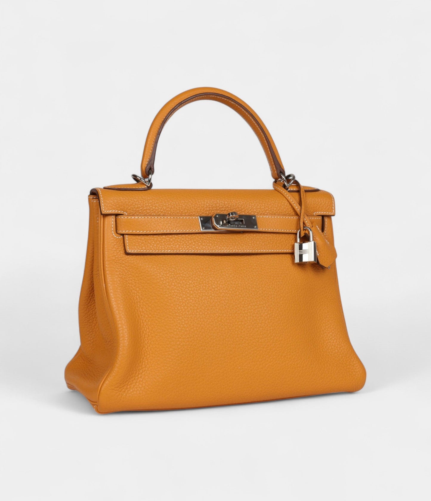 Hermes Kelly 28 Mustard Clemence Palladium Hardware