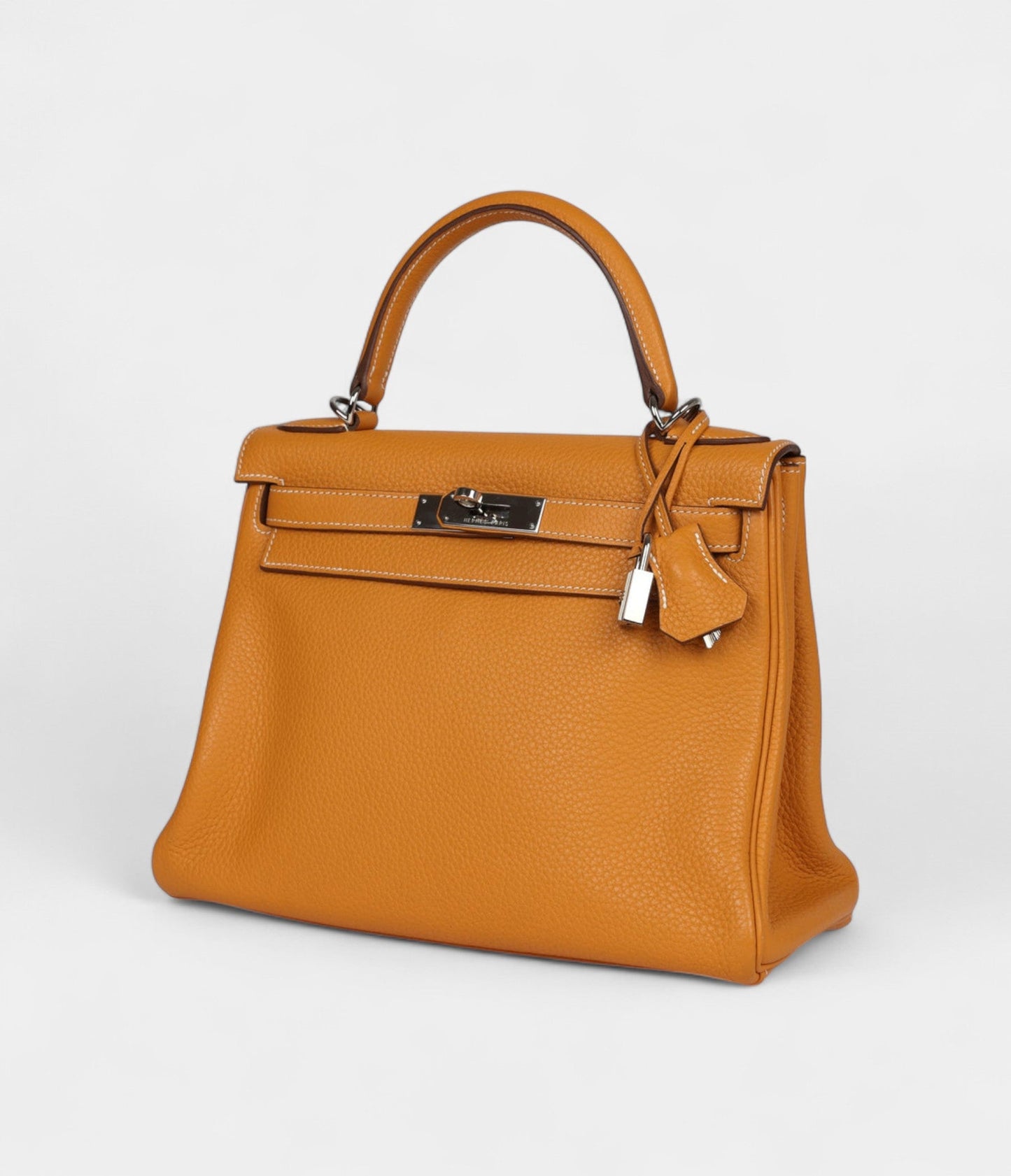 Hermes Kelly 28 Mustard Clemence Palladium Hardware