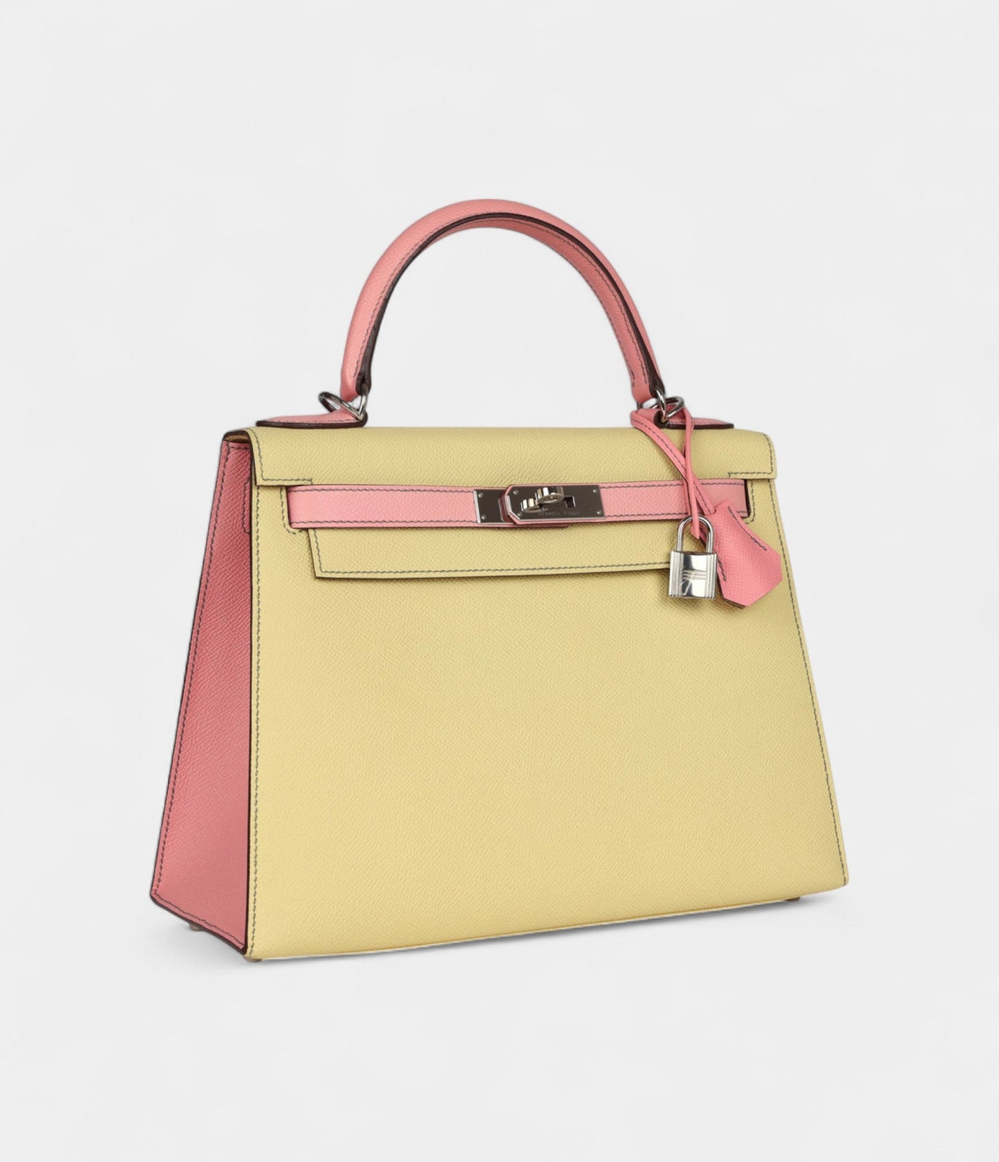 Hermes Kelly 28 Rose Confetti and Jaune Poussin Epsom Palladium Hardware