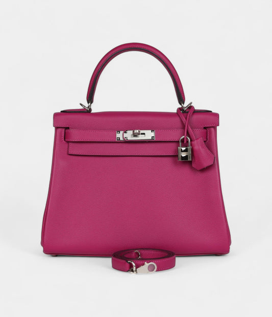 Hermes Kelly 28 Rose Poupre Evercolor Palladium Hardware