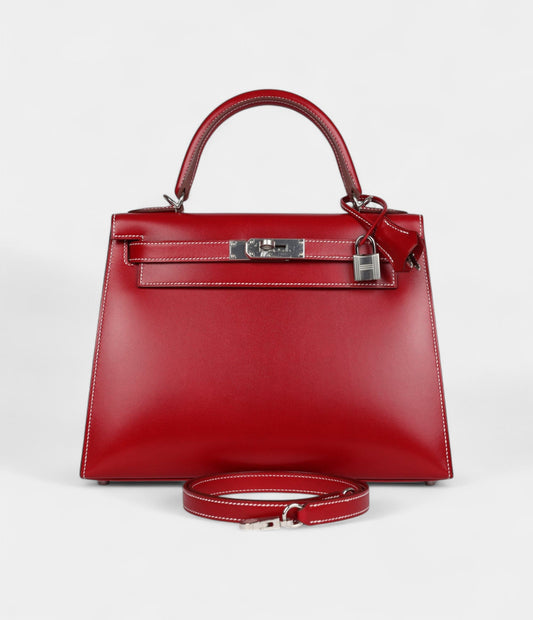 Hermes Kelly 28 Rouge Piment Box Palladium Hardware