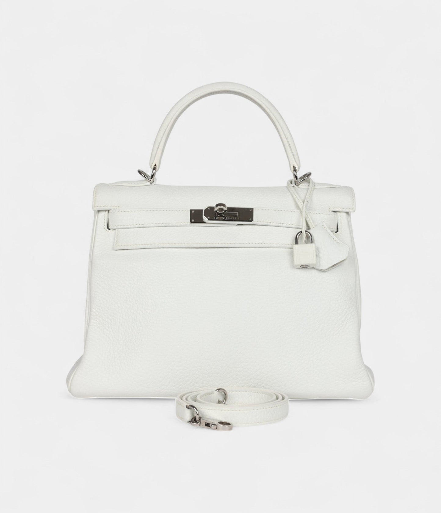 Hermes Kelly 28 White Clemence Palladium Hardware