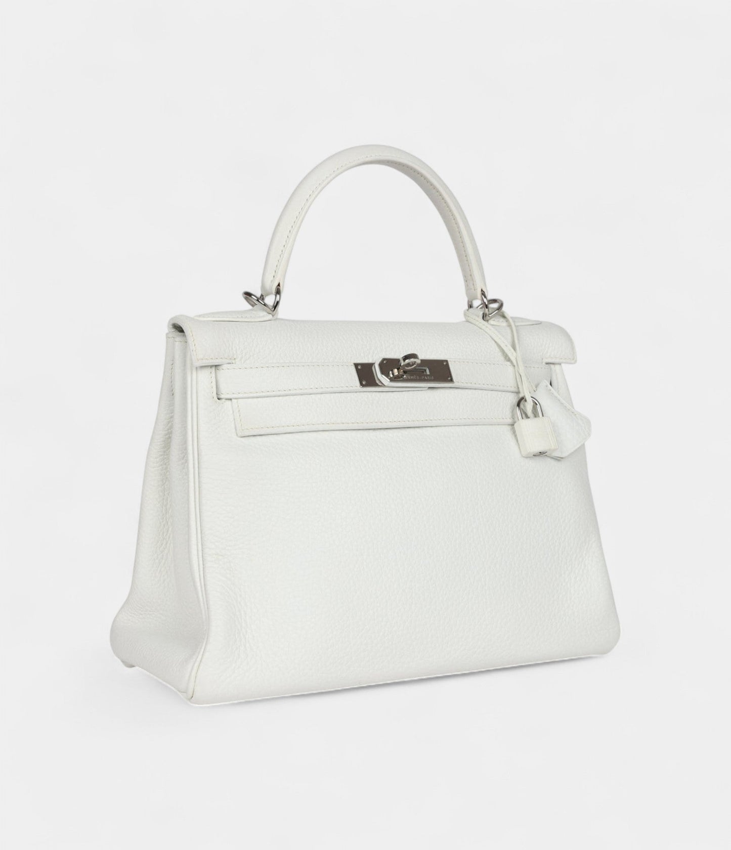 Hermes Kelly 28 White Clemence Palladium Hardware