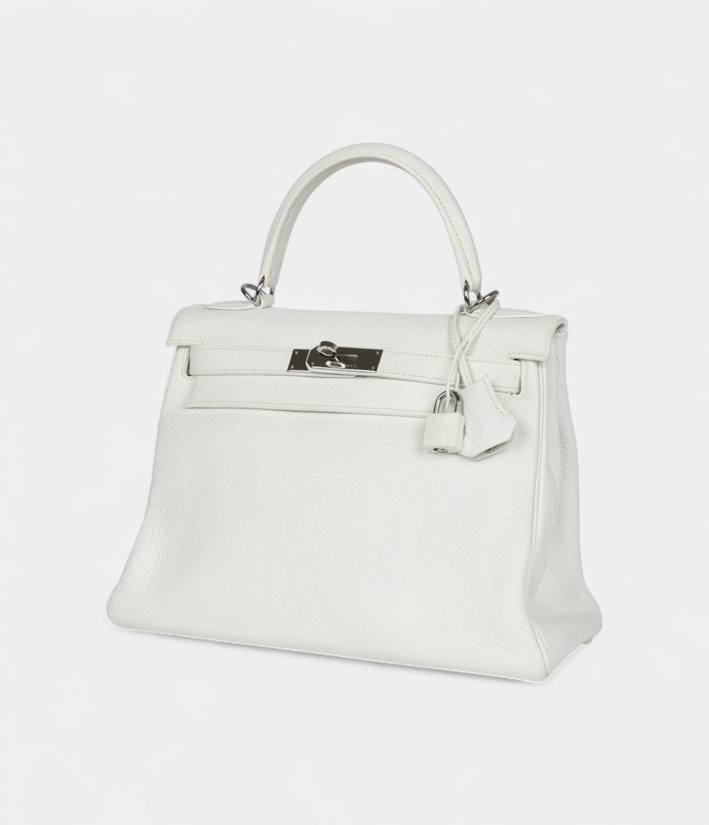 Hermes Kelly 28 White Clemence Palladium Hardware