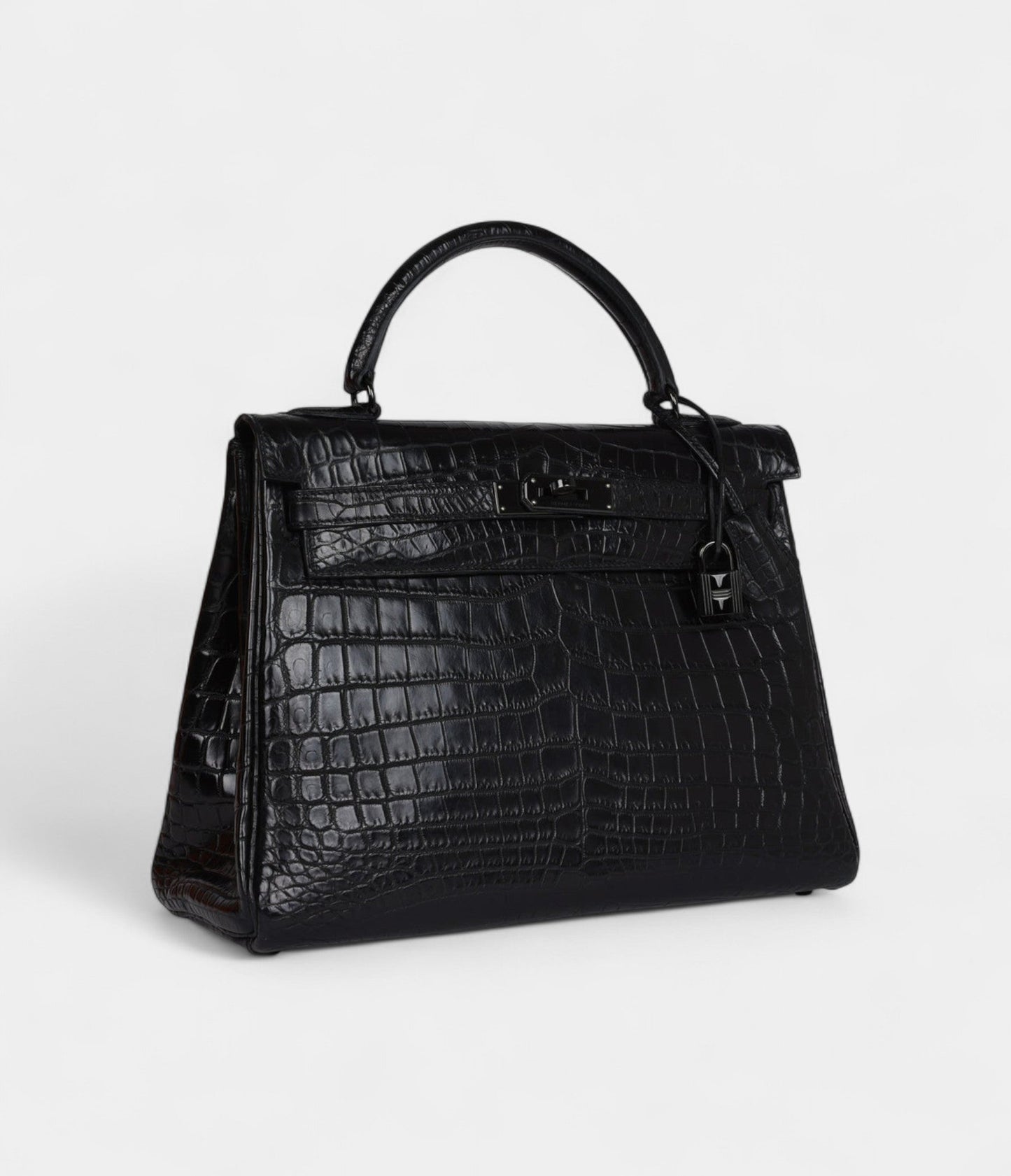 Hermes Kelly 32 Black Matte Niloticus Crocodile Black Hardware
