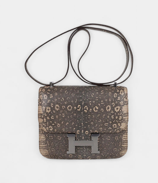 Hermes Limited Edition Mini Constance 18 Desert Lizard Palladium Hardware