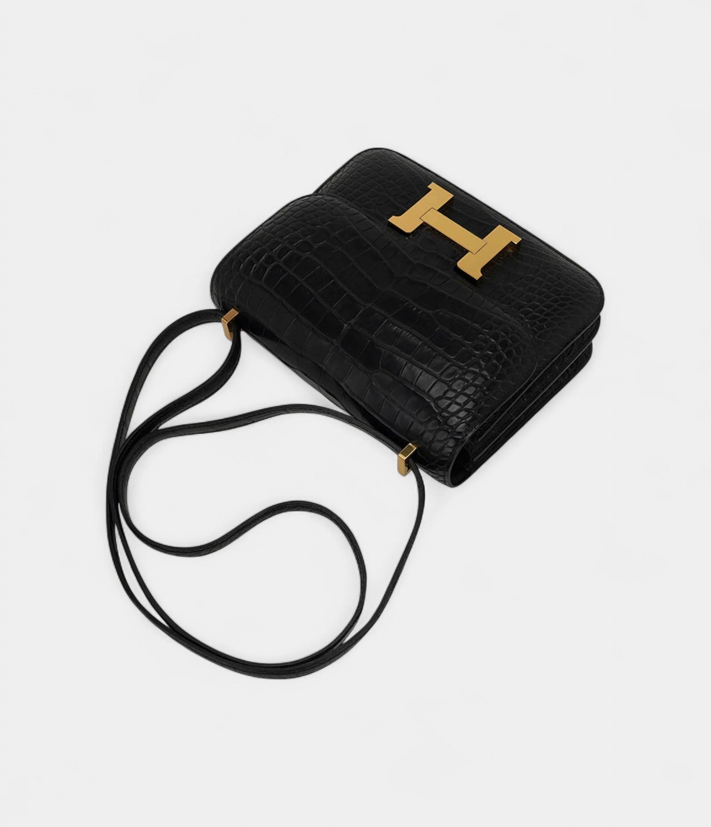 Hermes Mini Constance 18 Bag Black Matte Alligator with Gold Hardware and Mirror