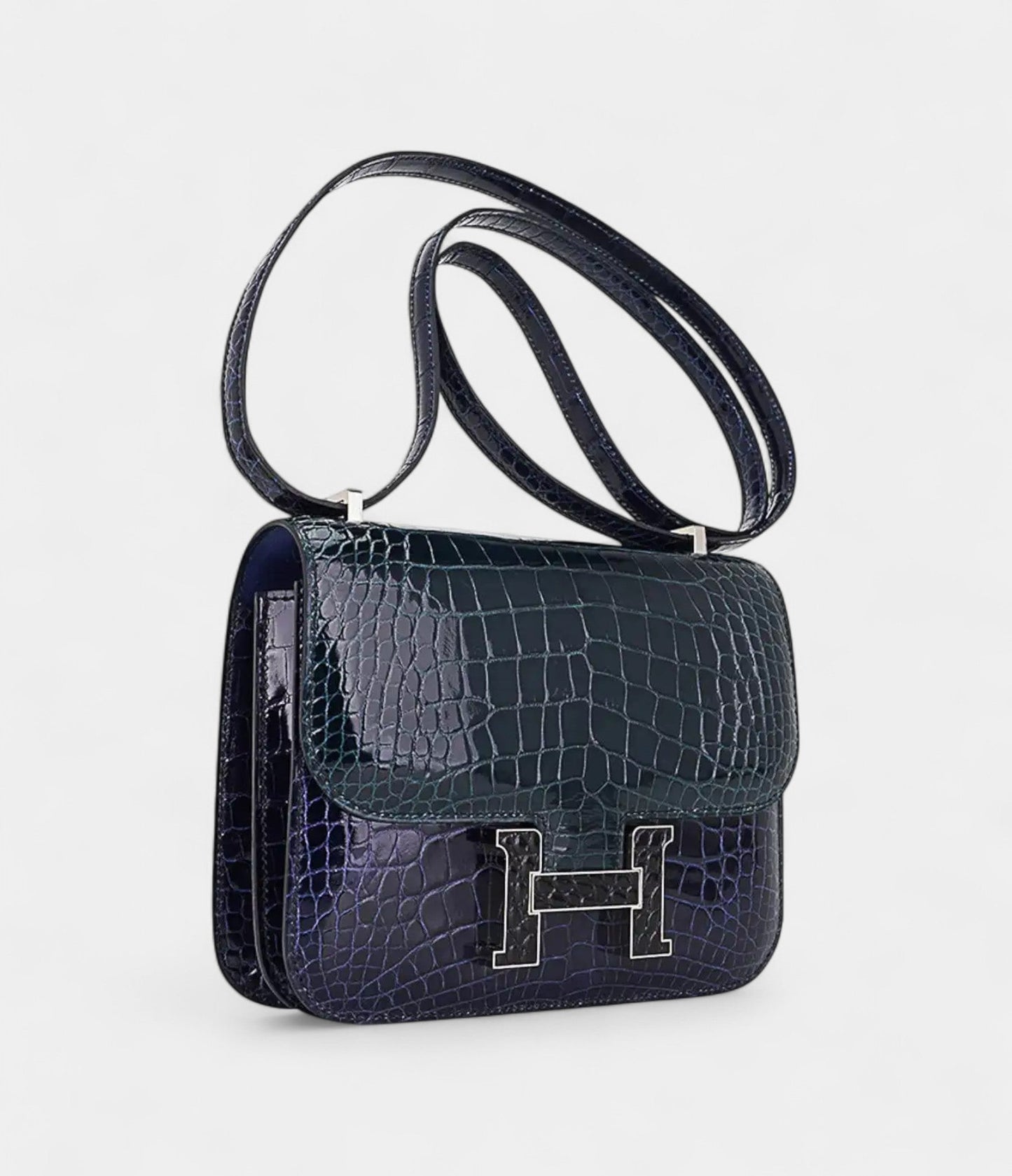 Hermes Mini Constance 18 Bag Tri-Color Blue Sapphire, Vert Rousseau, & Black Alligator with Palladium Hardware