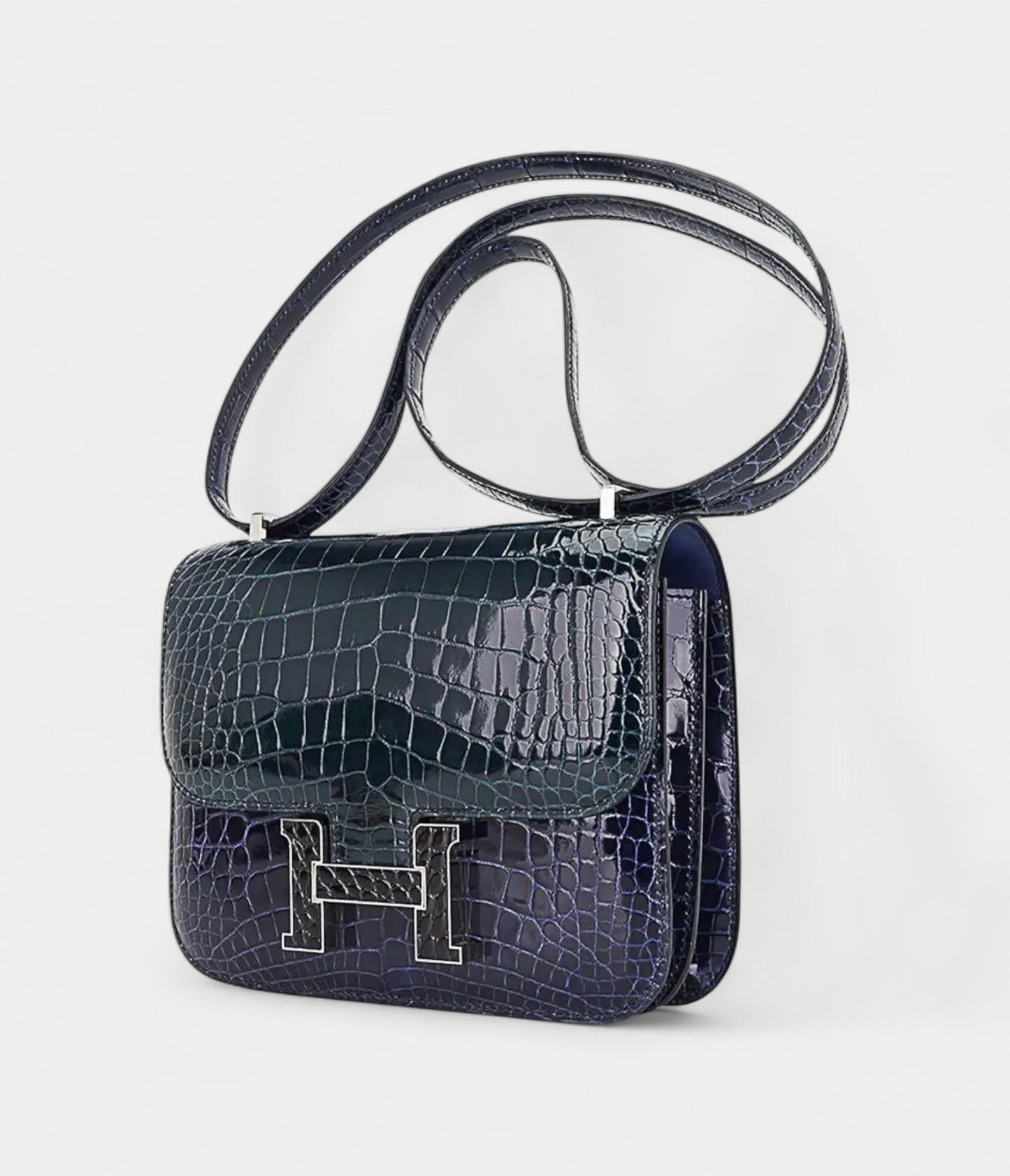 Hermes Mini Constance 18 Bag Tri-Color Blue Sapphire, Vert Rousseau, & Black Alligator with Palladium Hardware