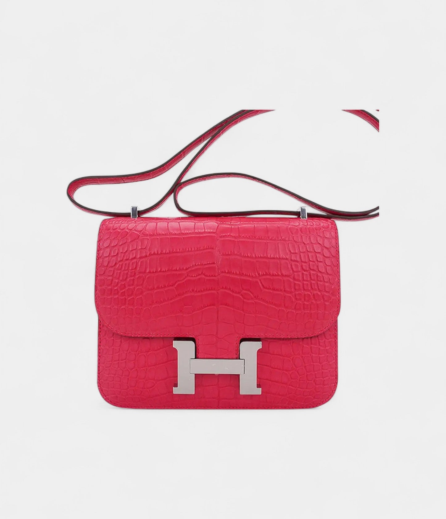 Hermes Mini Constance Bag 18 Rose Extreme Matte Alligator with Palladium Hardware