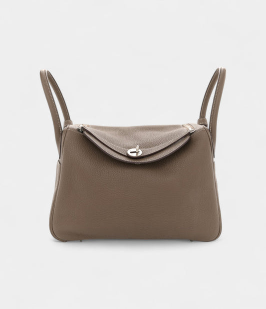 Hermes Taurillon Clemence Lindy 30 Etoupe Bag