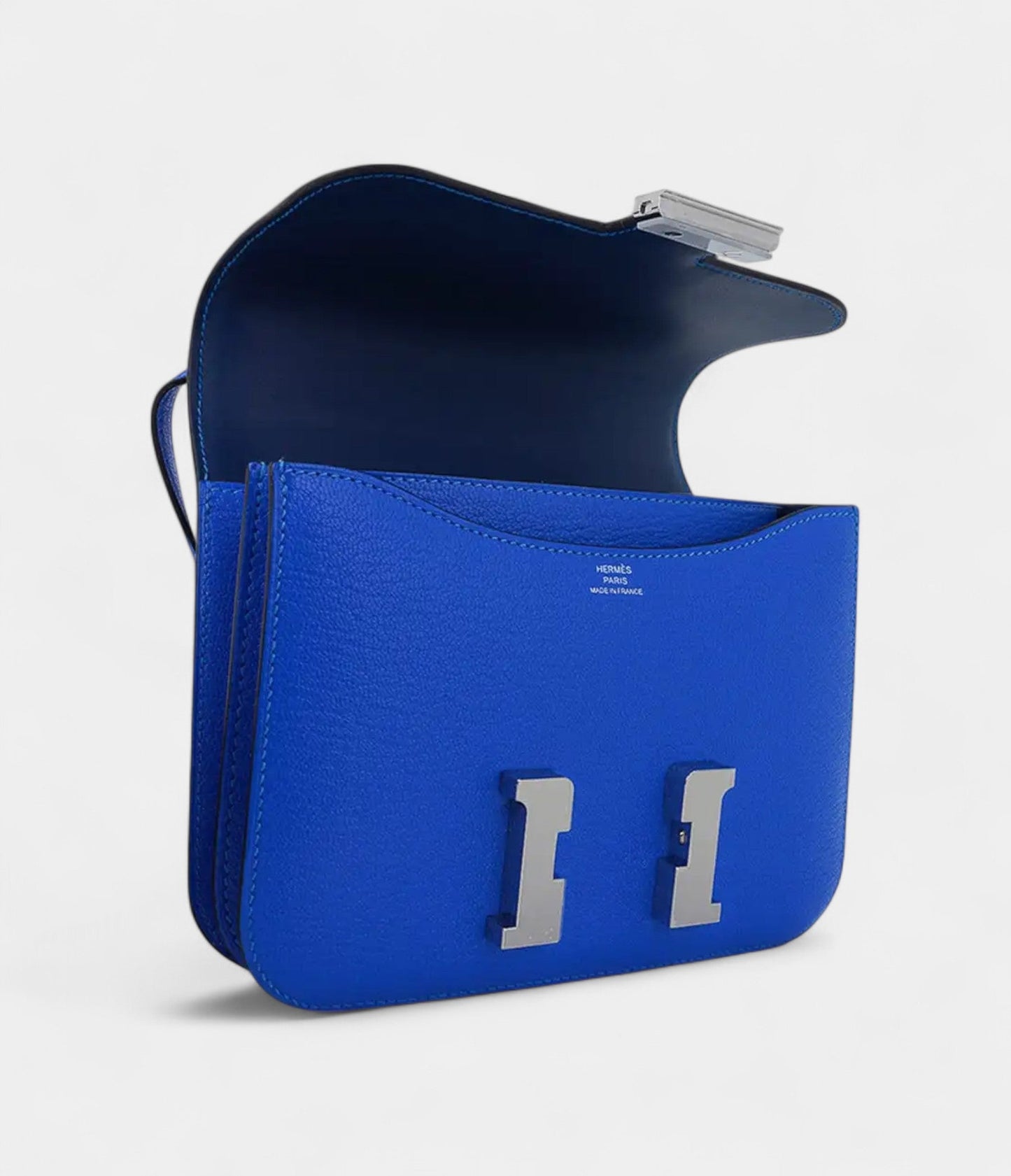 Hermes Verso Mini Constance 18 Bag Bleu Hydra and Deep Bleu Chevre Leather with Palladium Hardware