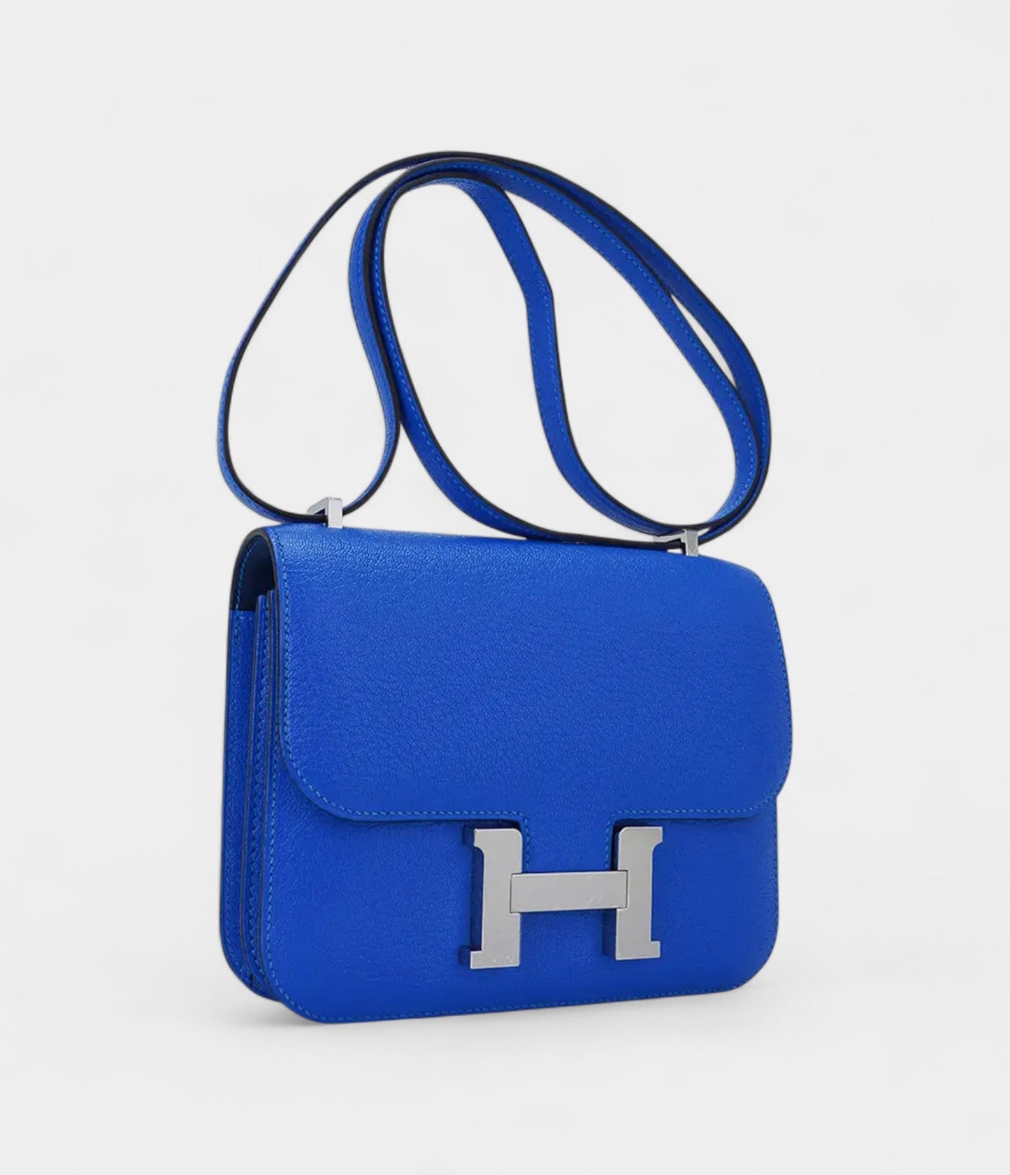 Hermes Verso Mini Constance 18 Bag Bleu Hydra and Deep Bleu Chevre Leather with Palladium Hardware