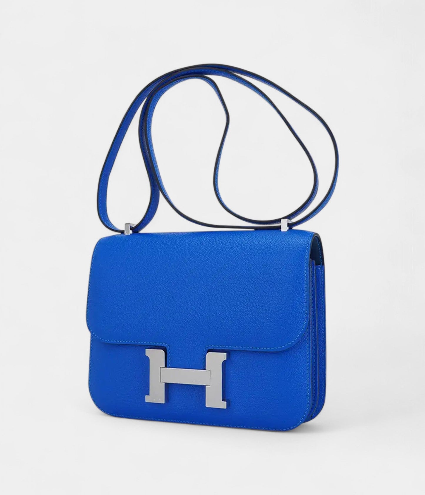 Hermes Verso Mini Constance 18 Bag Bleu Hydra and Deep Bleu Chevre Leather with Palladium Hardware