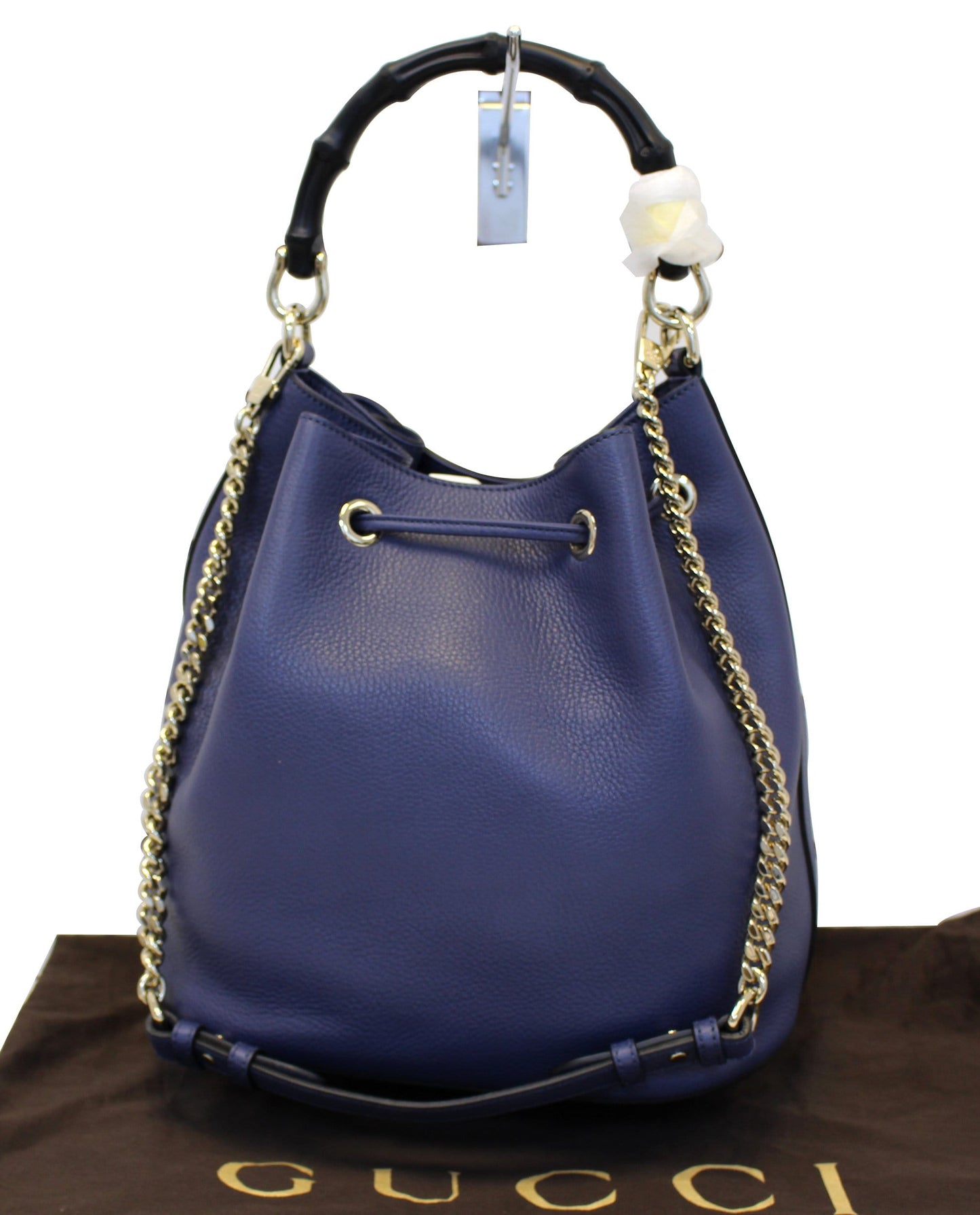 GUCCI Miss Bamboo Medium Blue Leather Bucket Shoulder Handbag