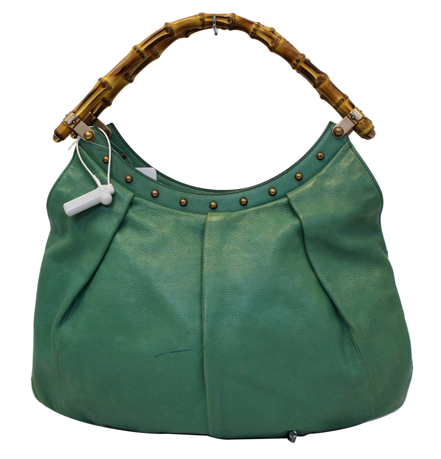 GUCCI Green Leather Bamboo Top Handle Shoulder Bag