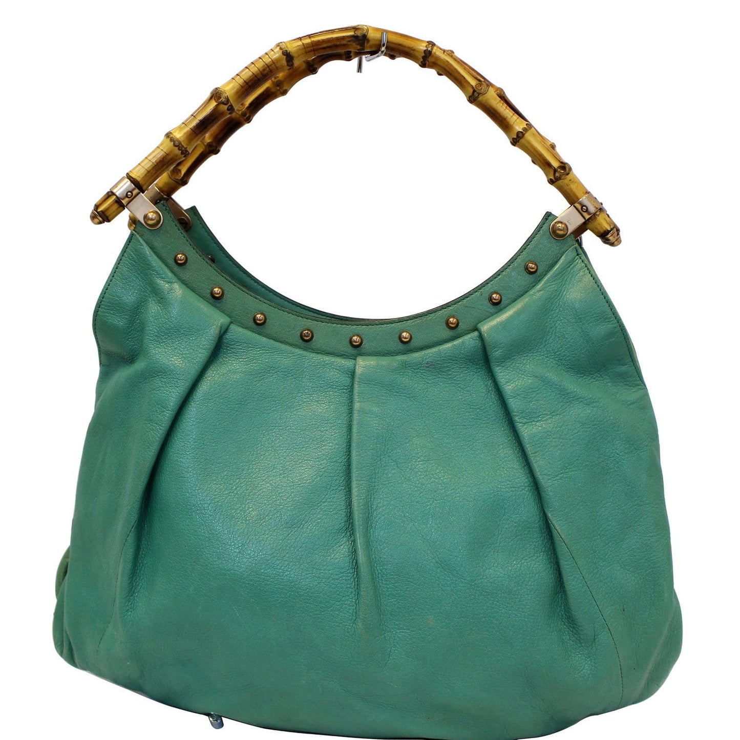 GUCCI Green Leather Bamboo Top Handle Shoulder Bag