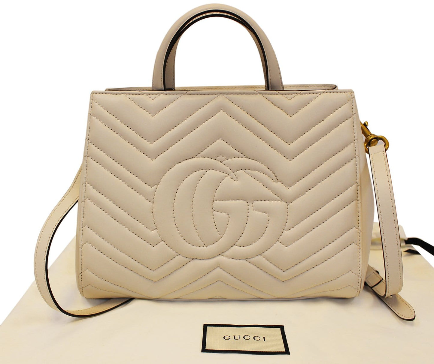 GUCCI GG Marmont small Matelass� Top Handle White Tote Bag 448054