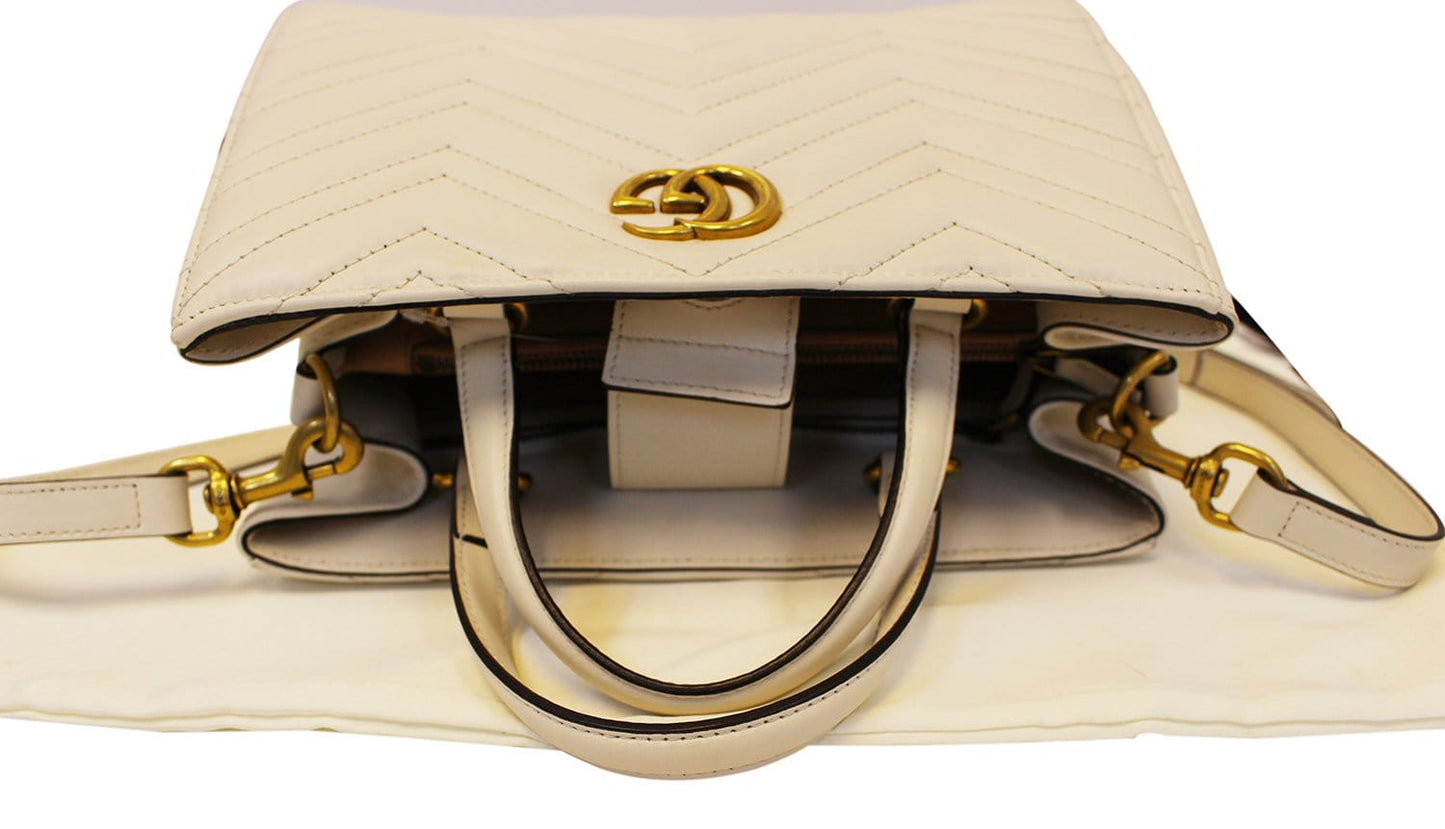 GUCCI GG Marmont small Matelass� Top Handle White Tote Bag 448054