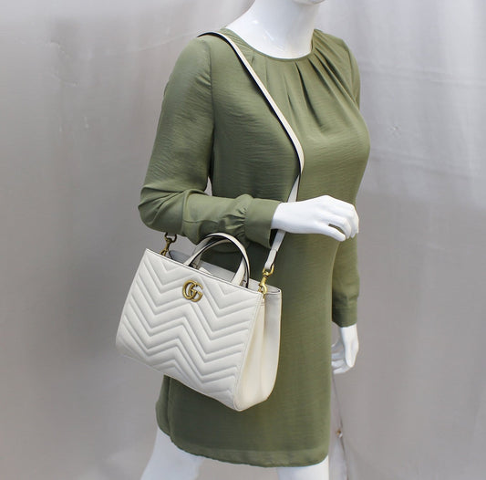 GUCCI GG Marmont small Matelass� Top Handle White Tote Bag 448054