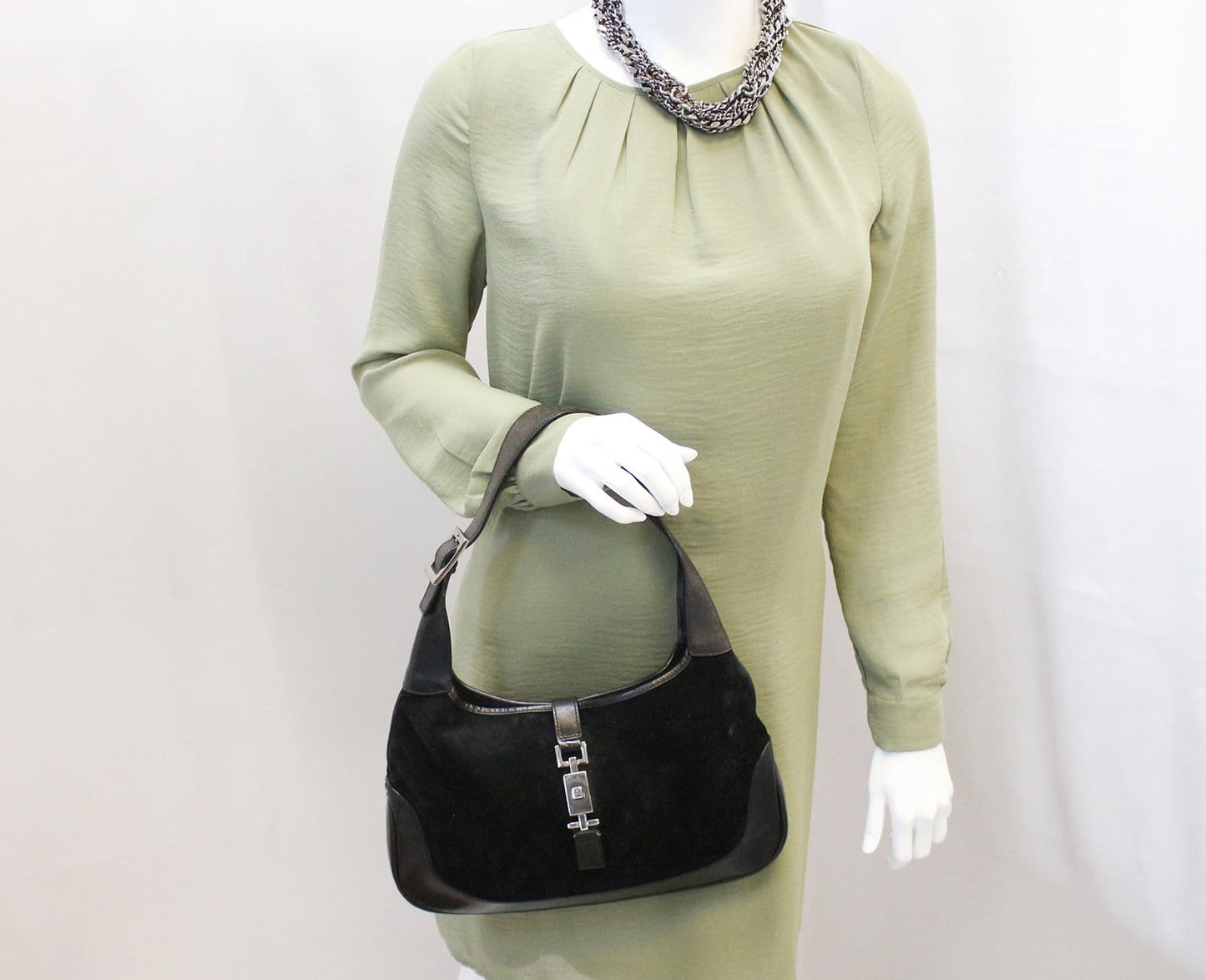 Gucci Black Suede Leather Jackie Hobo Shoulder Bag