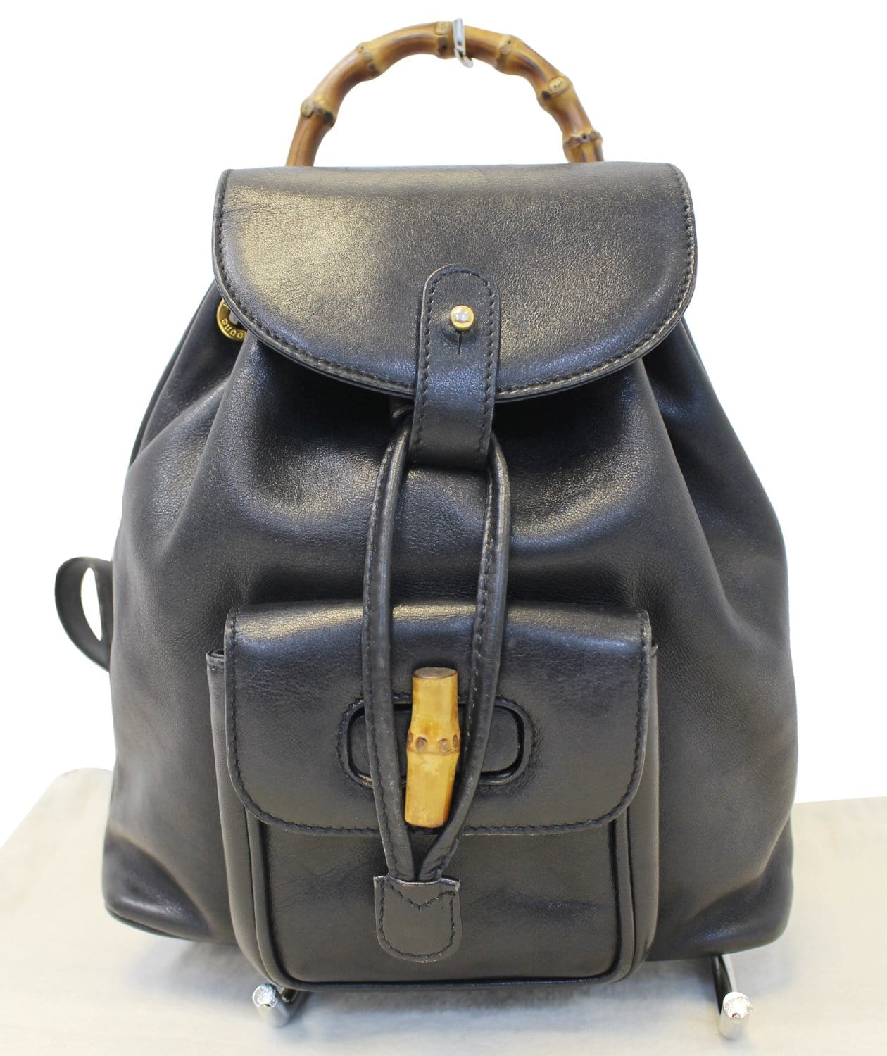 GUCCI Backpack Bamboo Black Leather Handbag