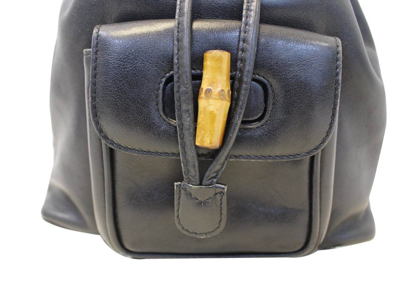 GUCCI Backpack Bamboo Black Leather Handbag