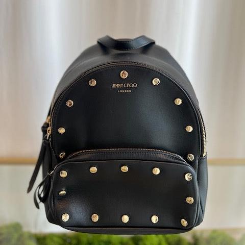 JIMMY CHOO Black Leather Gold Studded Backpack