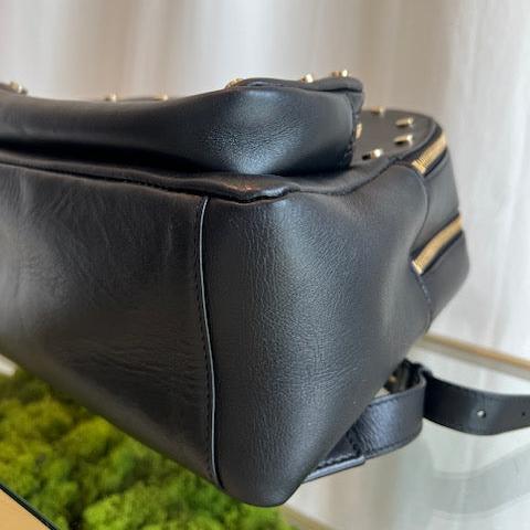 JIMMY CHOO Black Leather Gold Studded Backpack