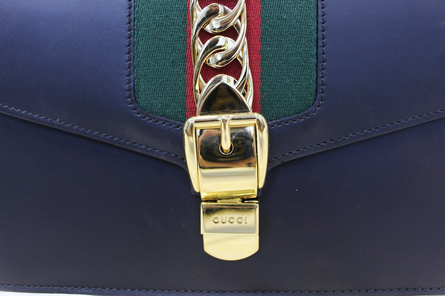 GUCCI Black Calfskin Leather Small Sylvie Shoulder Bag