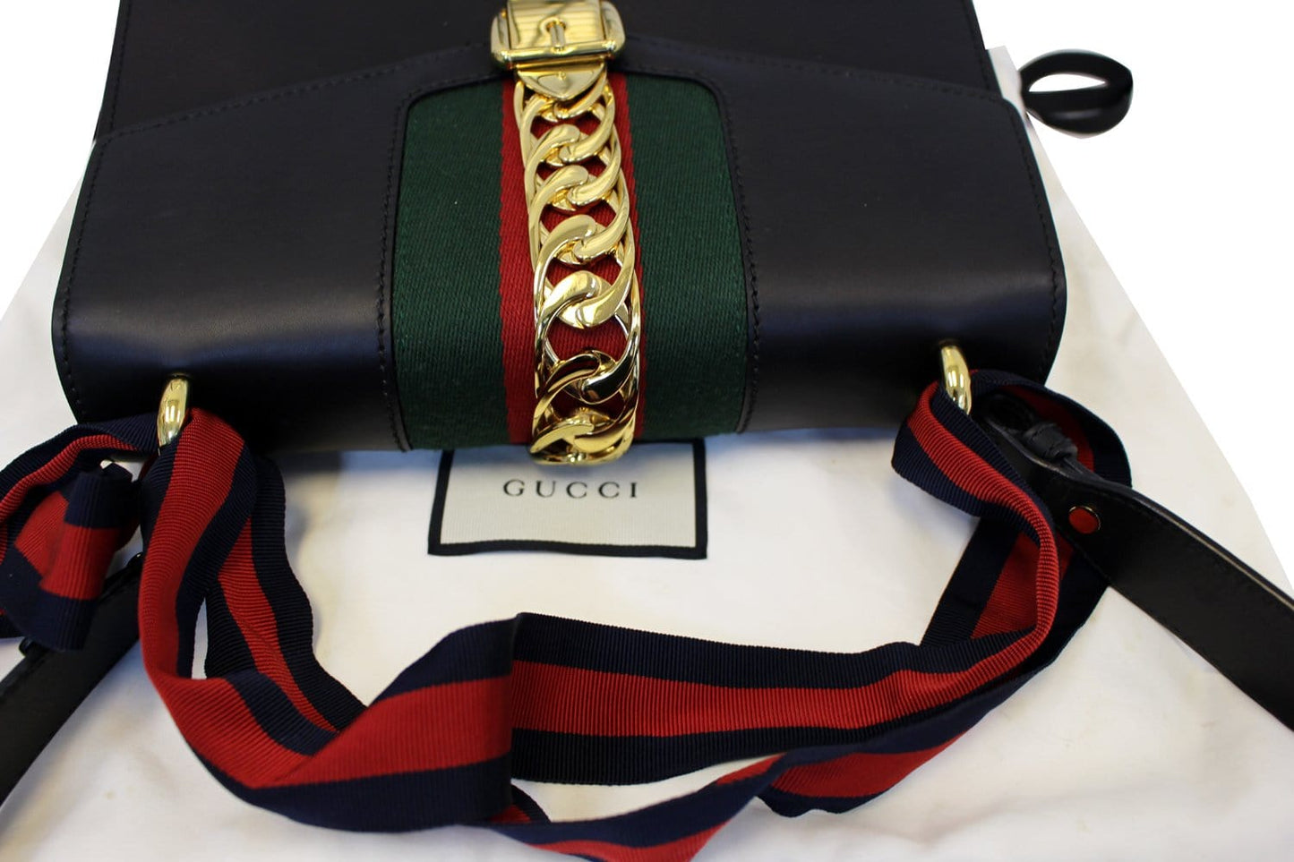 GUCCI Black Calfskin Leather Small Sylvie Shoulder Bag