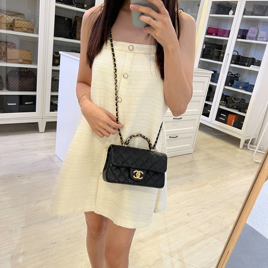 [Brand New] Chanel 25B Top Handle Mini Rectangular Flap in Black Caviar and AGHW (Model: AS5701)