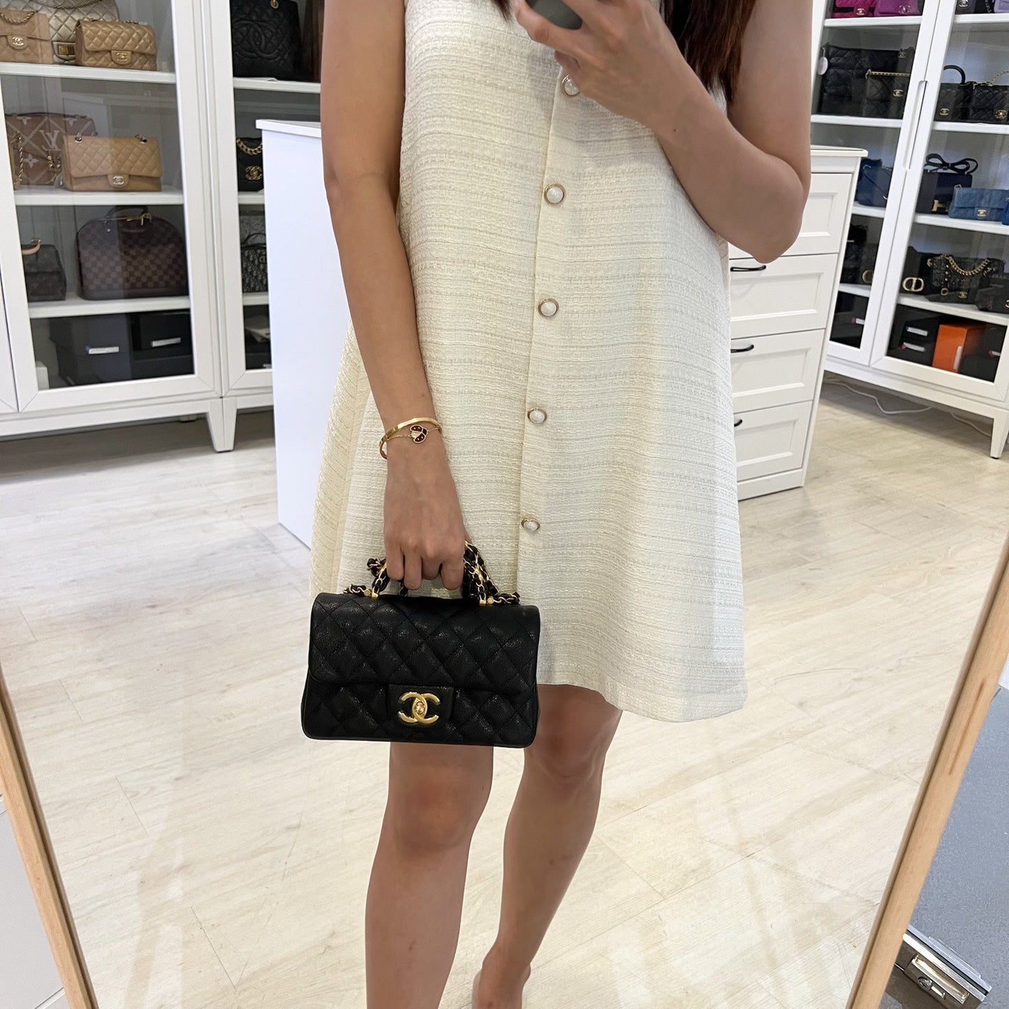 [Brand New] Chanel 25B Top Handle Mini Rectangular Flap in Black Caviar and AGHW (Model: AS5701)