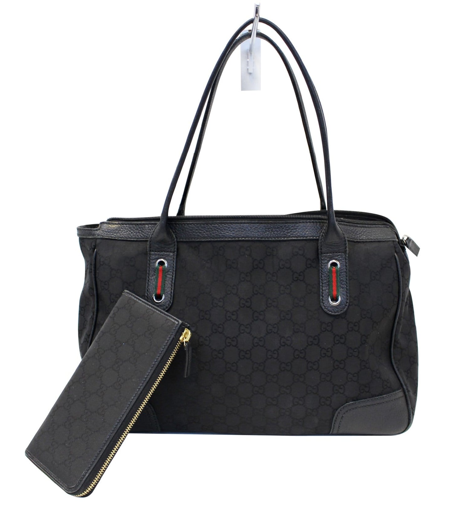 GUCCI Black GG Nylon Tote Shoulder Bag with Matching Wallet