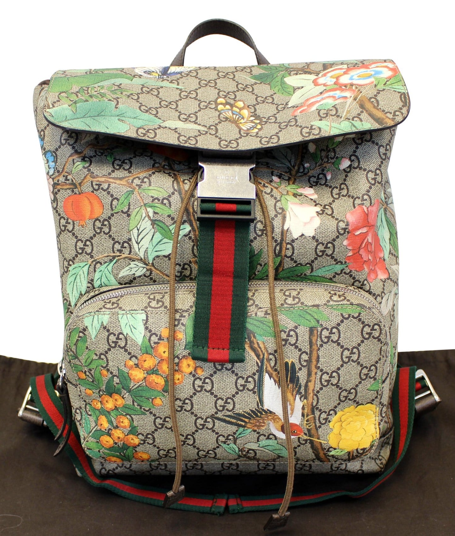 GUCCI Beige/Green GG Coated Canvas GG Blooms Backpack