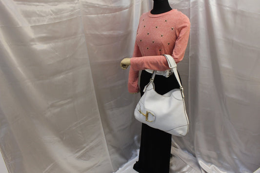 GUCCI 137386 White Leather Saddle Shoulder Bag