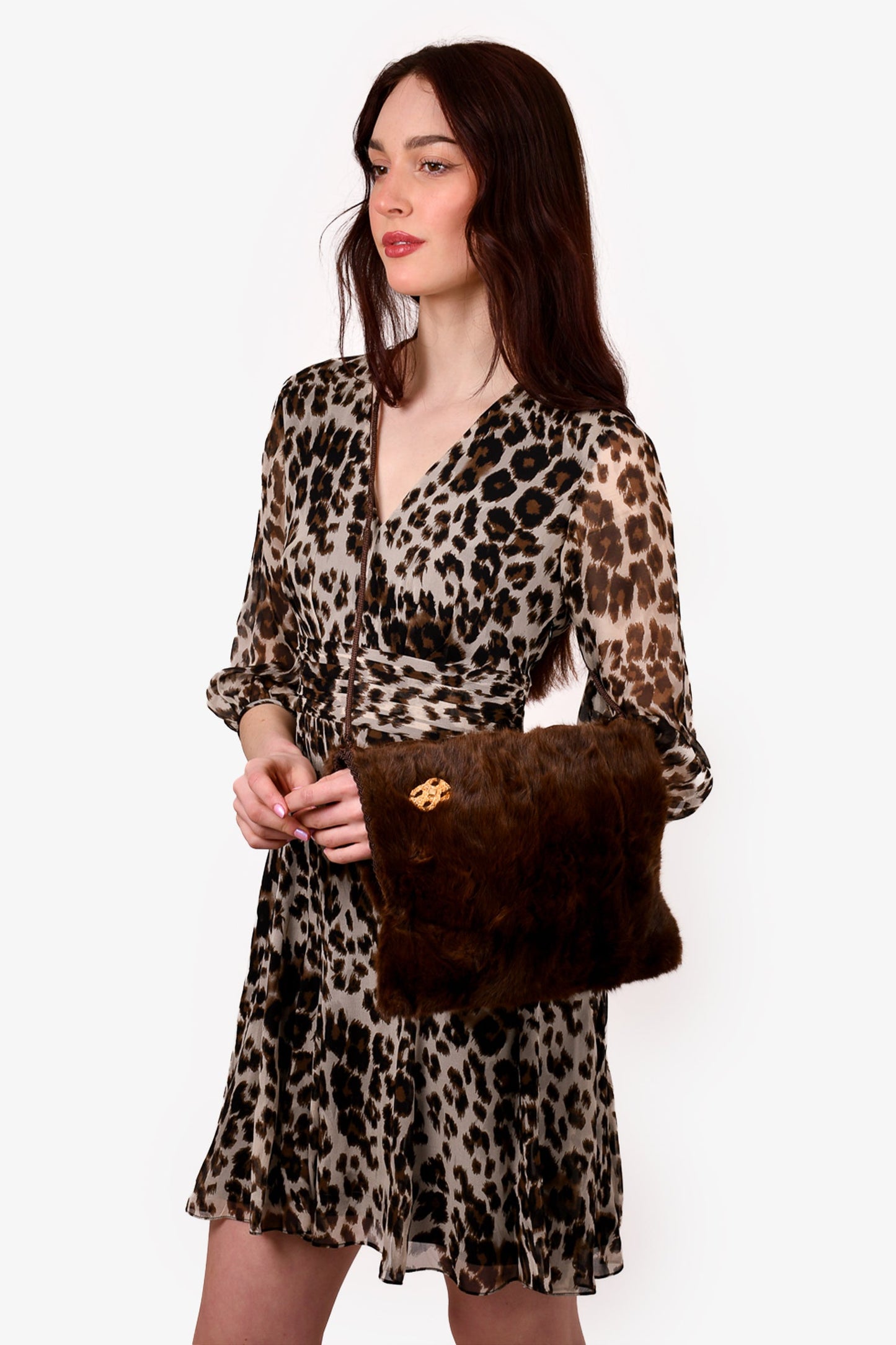 Vintage Brown Squirrel Fur Hand Muff Crossbody Bag