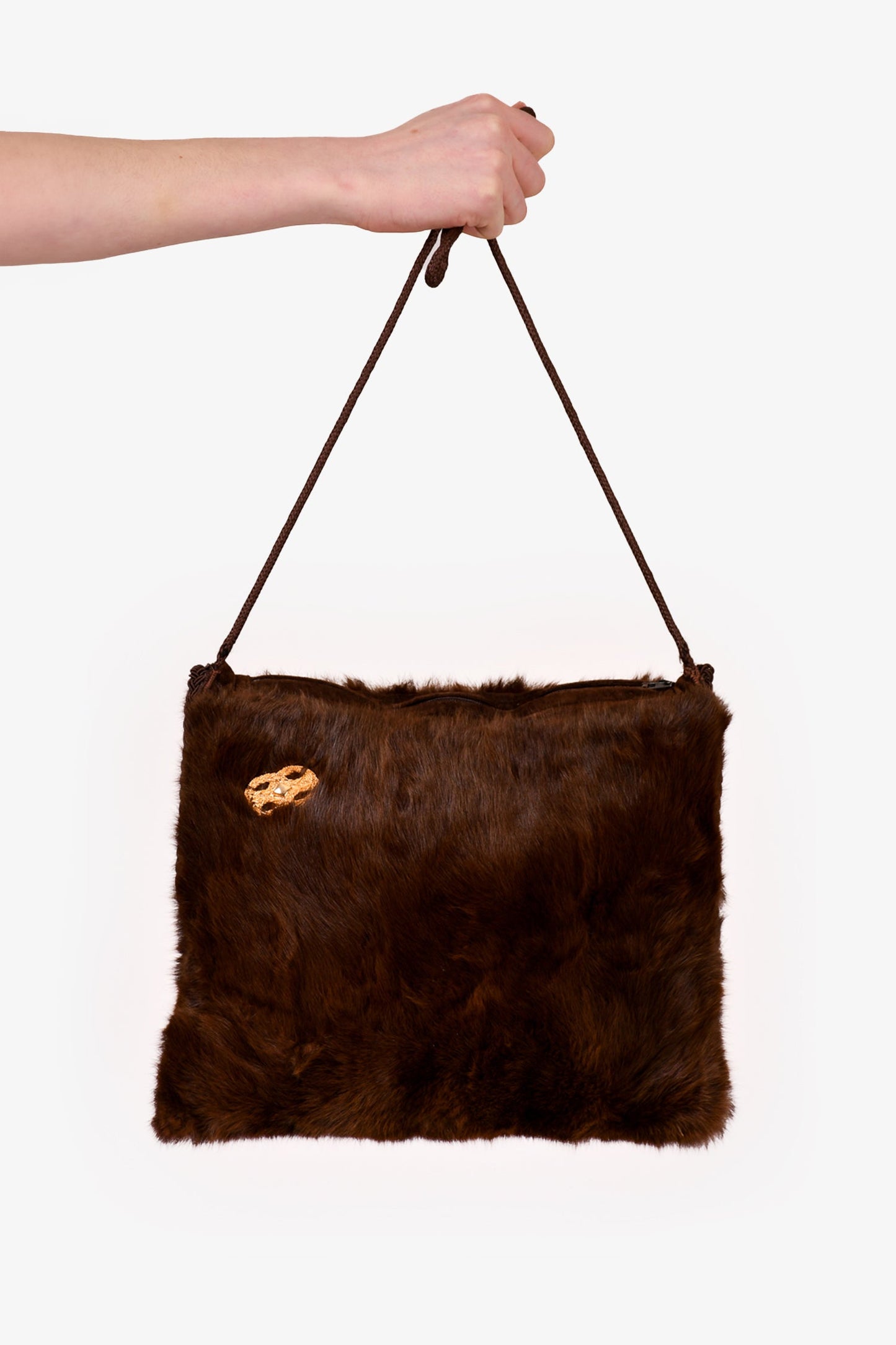 Vintage Brown Squirrel Fur Hand Muff Crossbody Bag