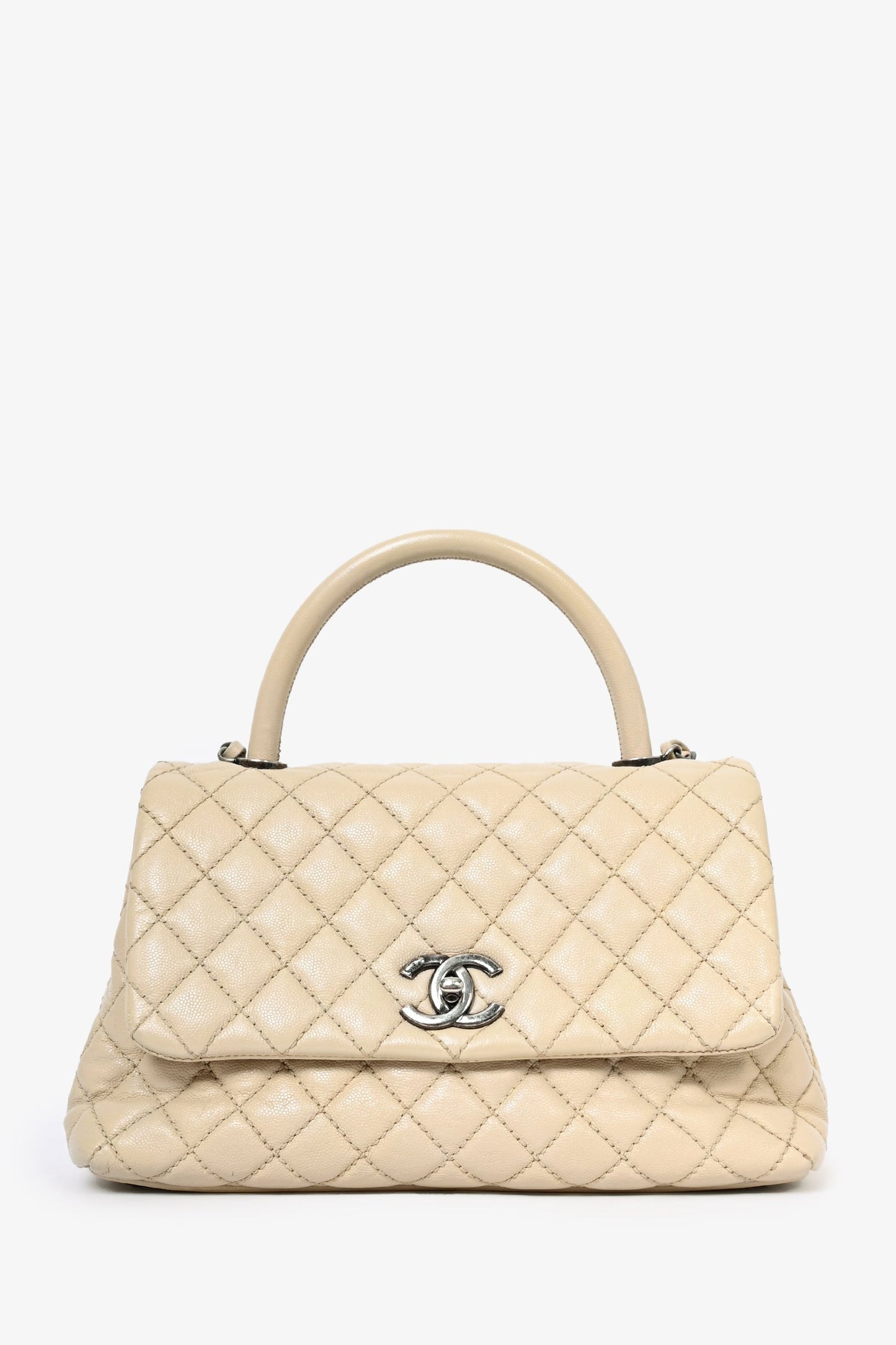 Pre-Loved Chanel™ 2016 Cream Leather Small Coco Top Handle