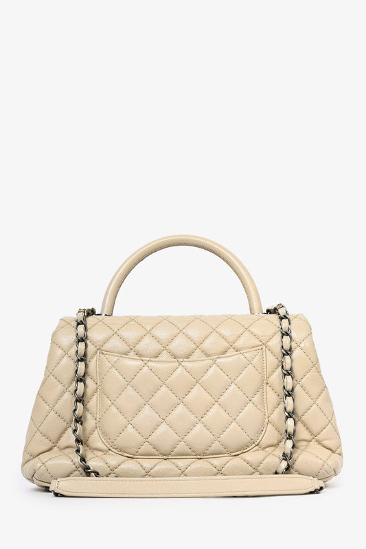Pre-Loved Chanel™ 2016 Cream Leather Small Coco Top Handle