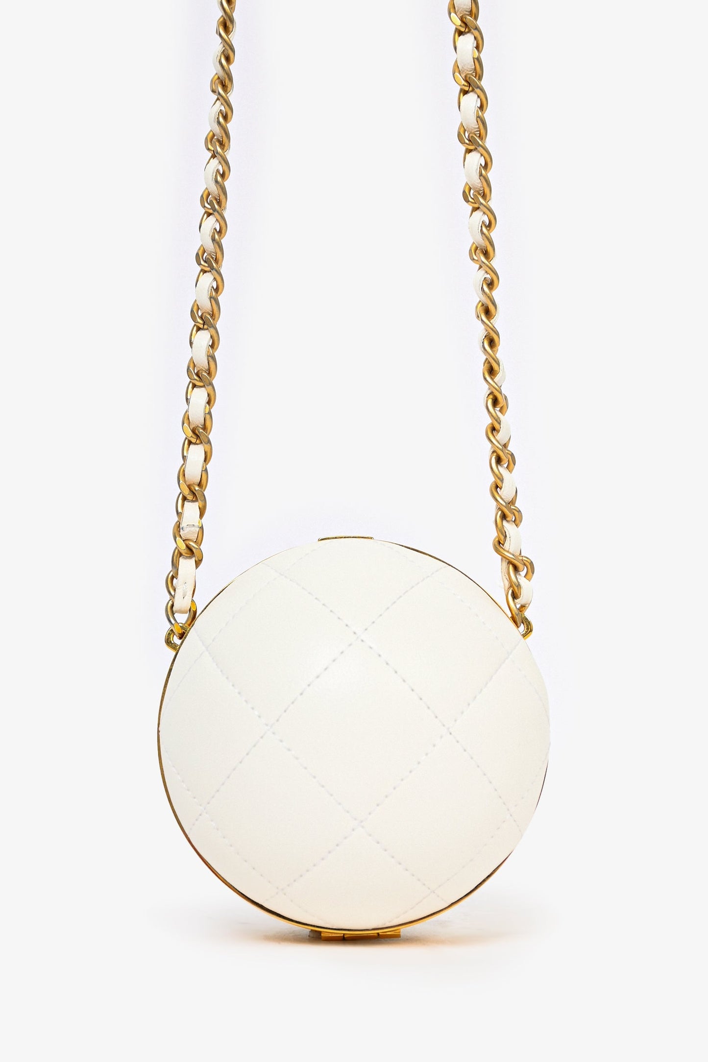 Pre-Loved Chanel™ White Lambskin Leather Paris-Le19M Coco Sphere Minaudiere Bag