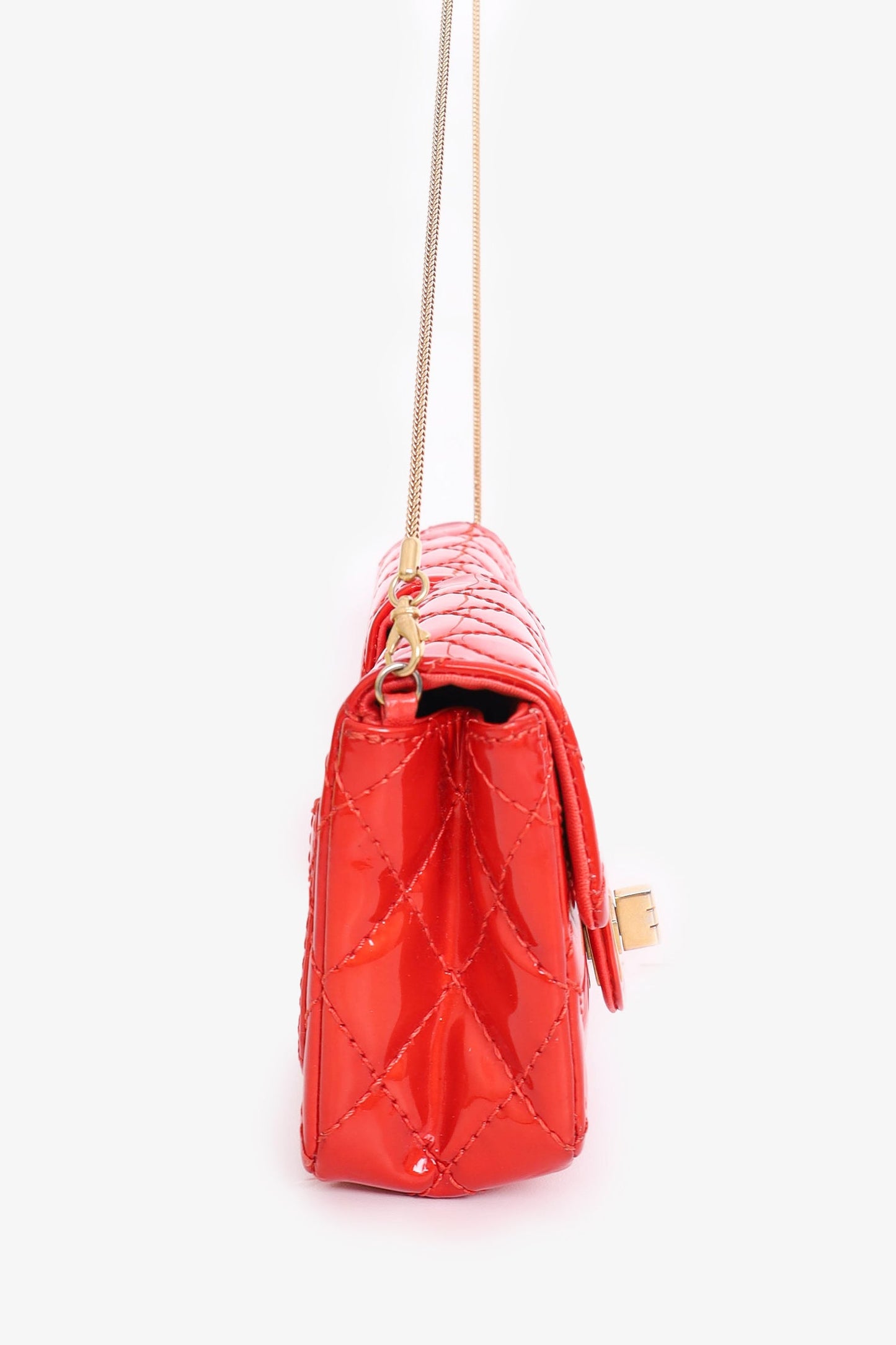 Pre-Loved Chanel™ 2008-09 Red Patent Leather Double Sided Reissue Baguette Bag