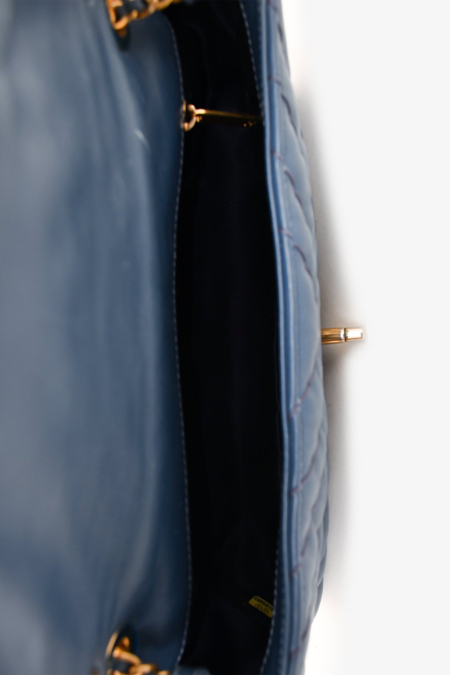 Pre-Loved Chanel™ 2012 Blue Quilted Chevron Single Flap Medallion Charm Chain Bag
