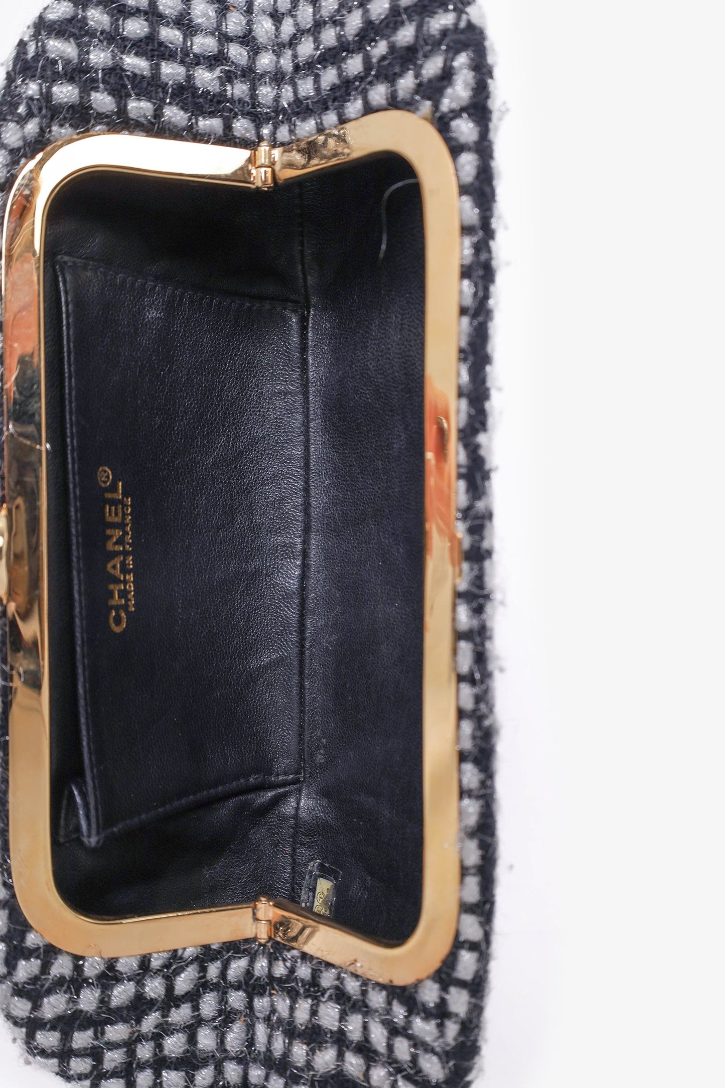 Pre-Loved Chanel™ 2002/03 Black/Silver Tweed Clutch