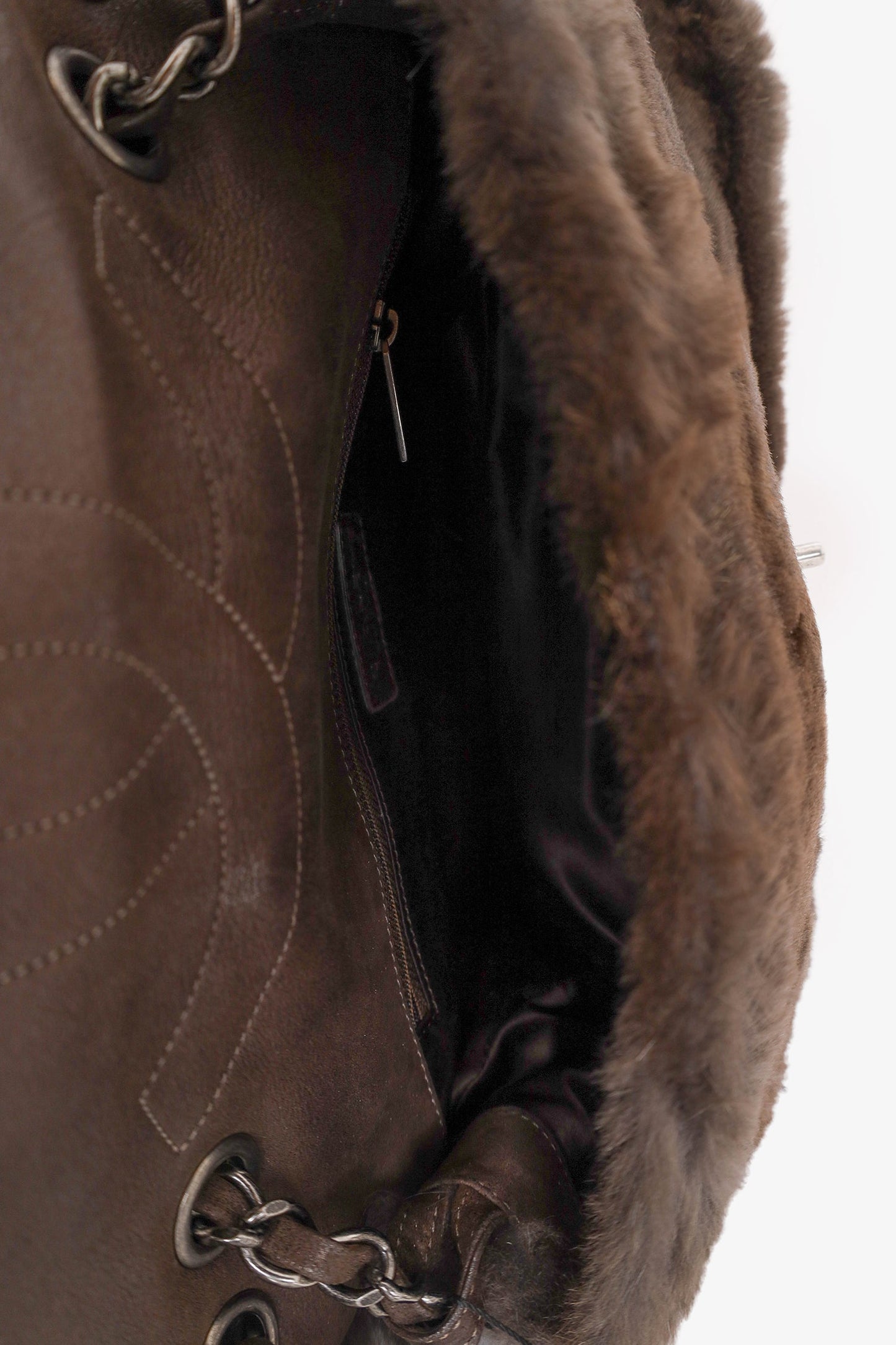 Pre-Loved Chanel™ 2013-14 Brown Fur CC Flap Bag