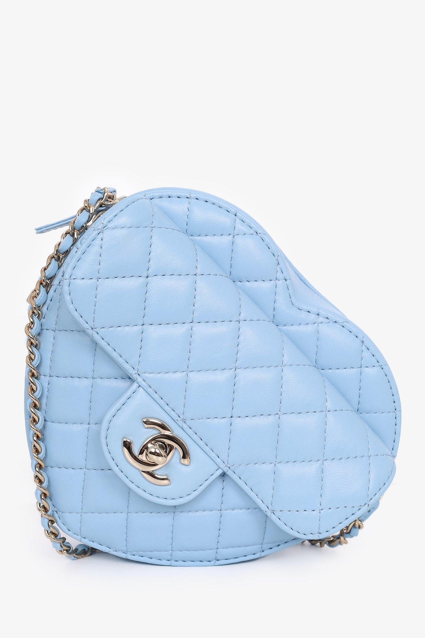 Pre-Loved Chanel™ 22s Baby Blue Quilted Lambskin CC in Love Large Heart Bag
