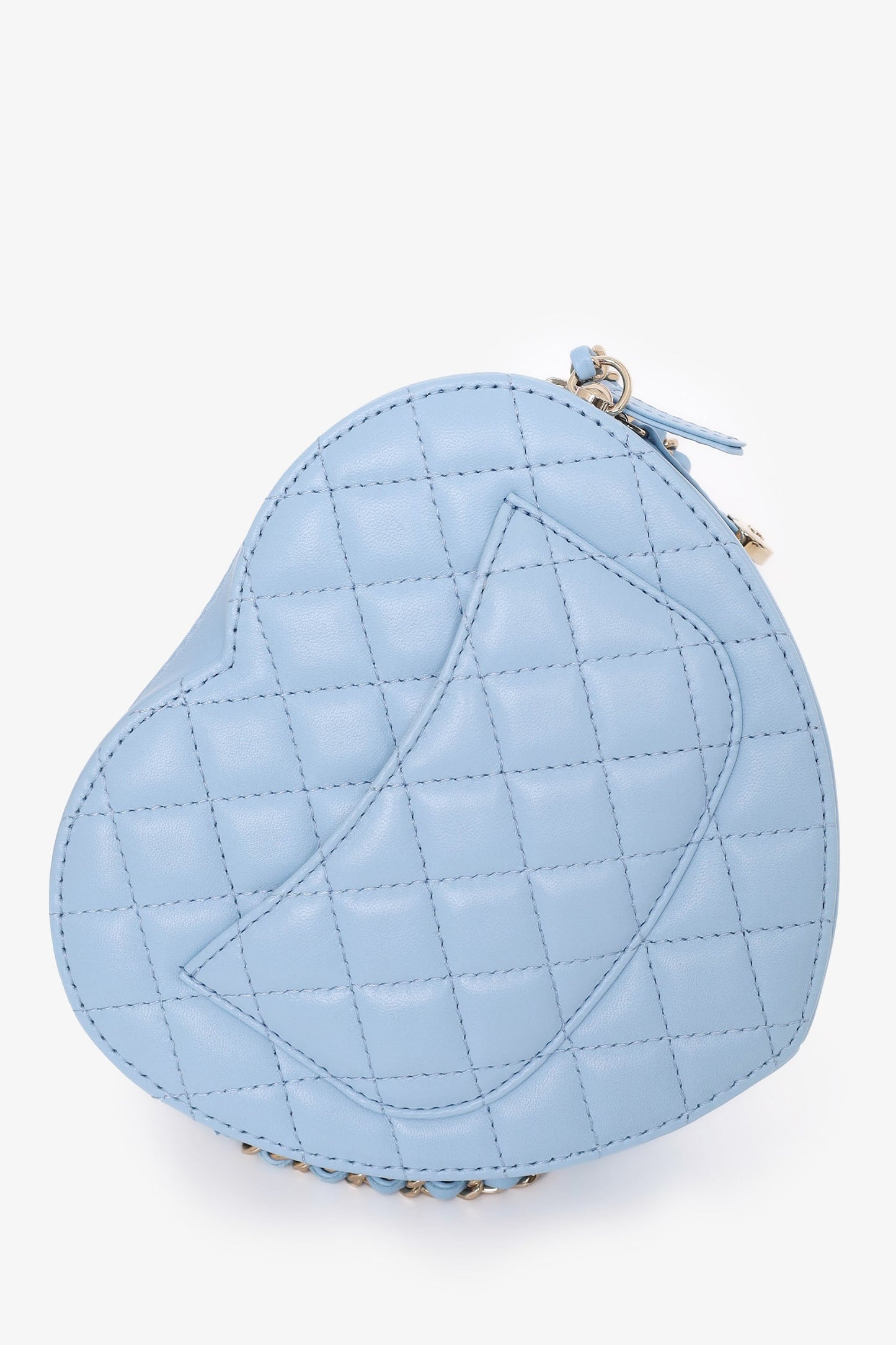 Pre-Loved Chanel™ 22s Baby Blue Quilted Lambskin CC in Love Large Heart Bag